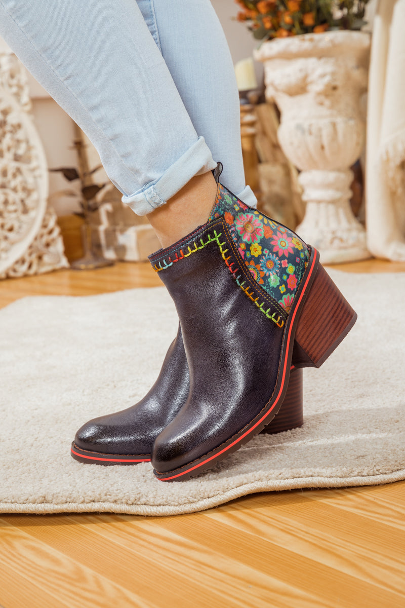 SOFFIA | ABSTRACT BLOCK HEEL LEATHER ANKLE BOOT