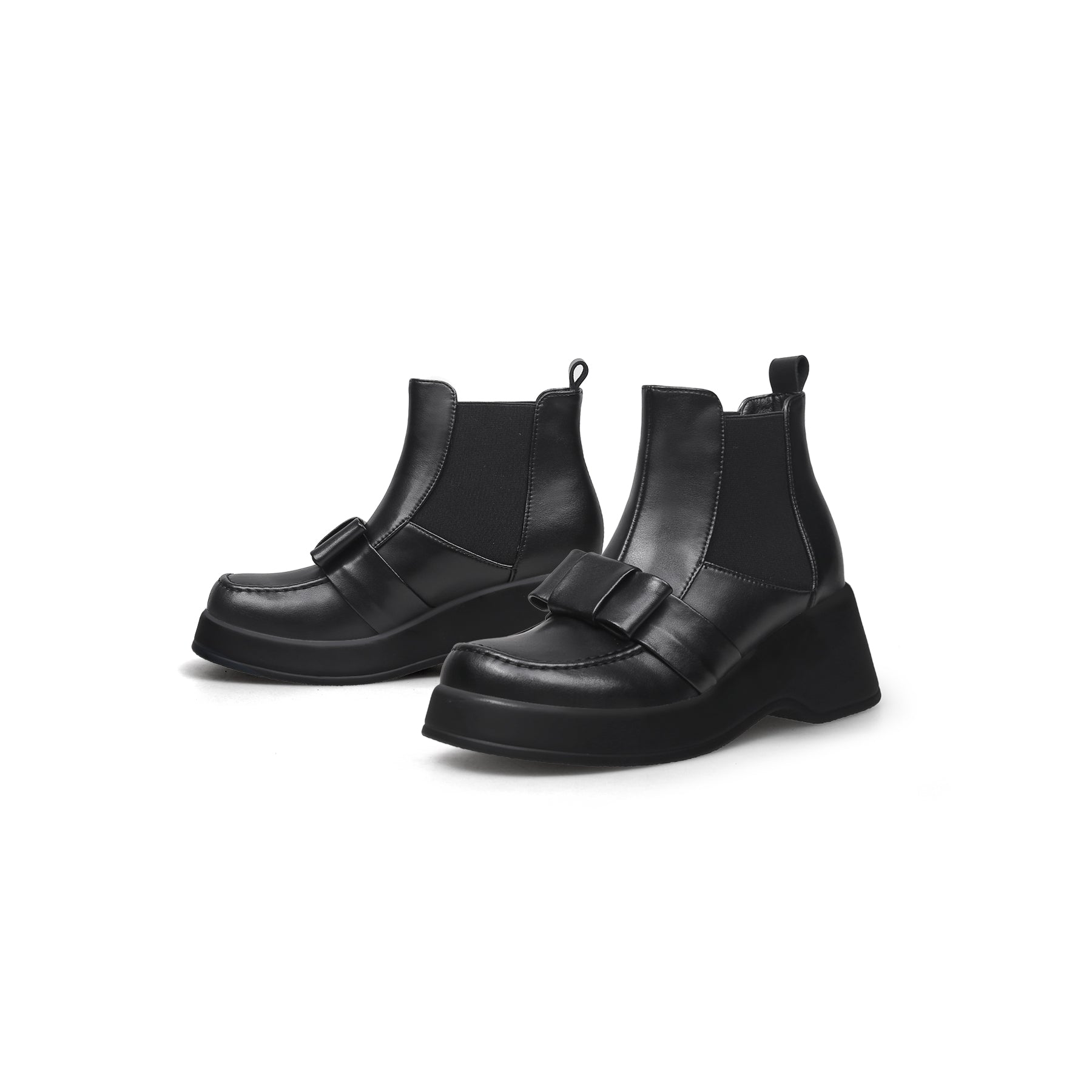 JADY ROSE | BLACK LEATHER TIE BOW CHELSEA BOOT