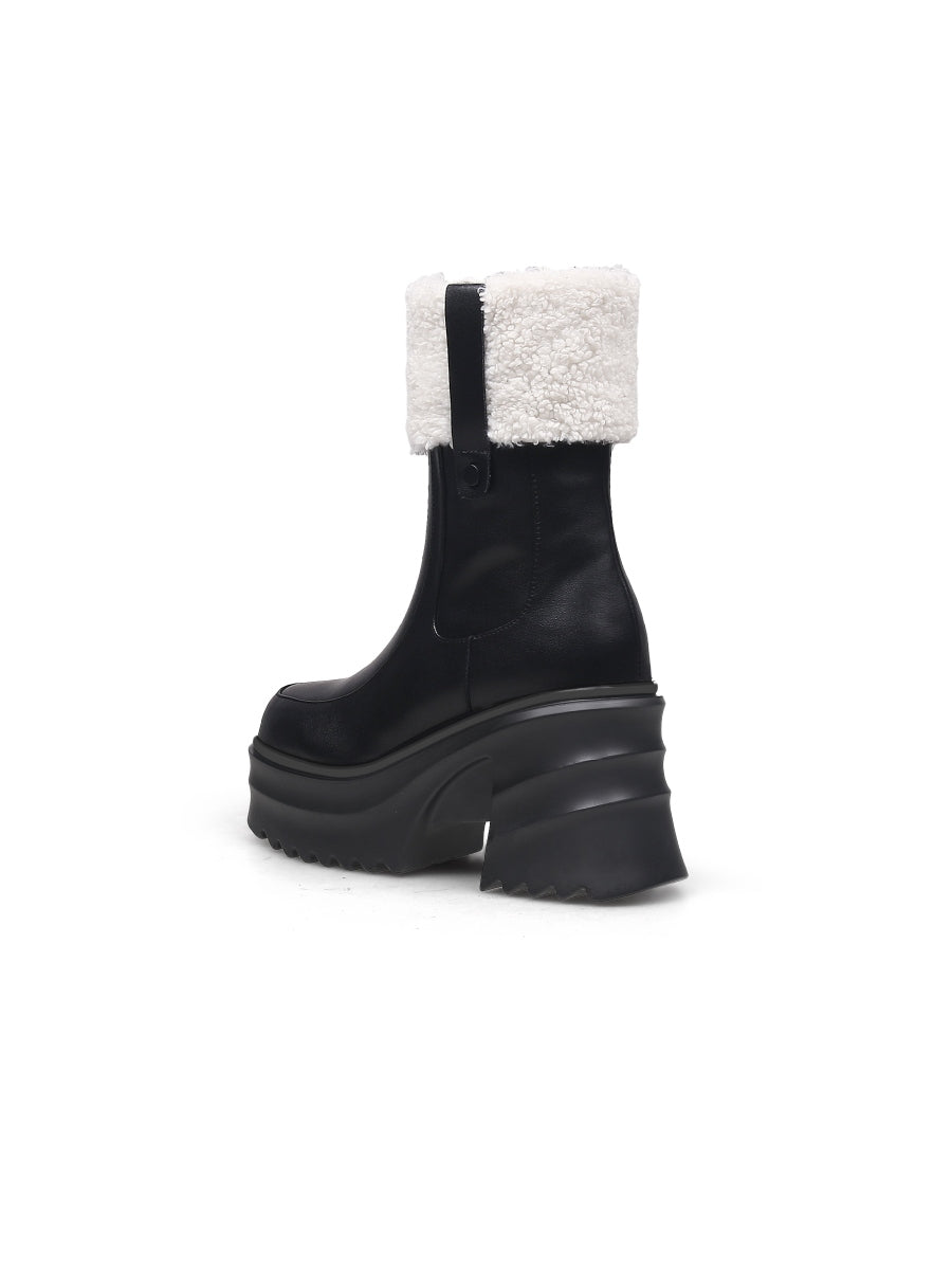 JadyRose | Chunky Heel Faux Fur Lined Black Chelsea Boot