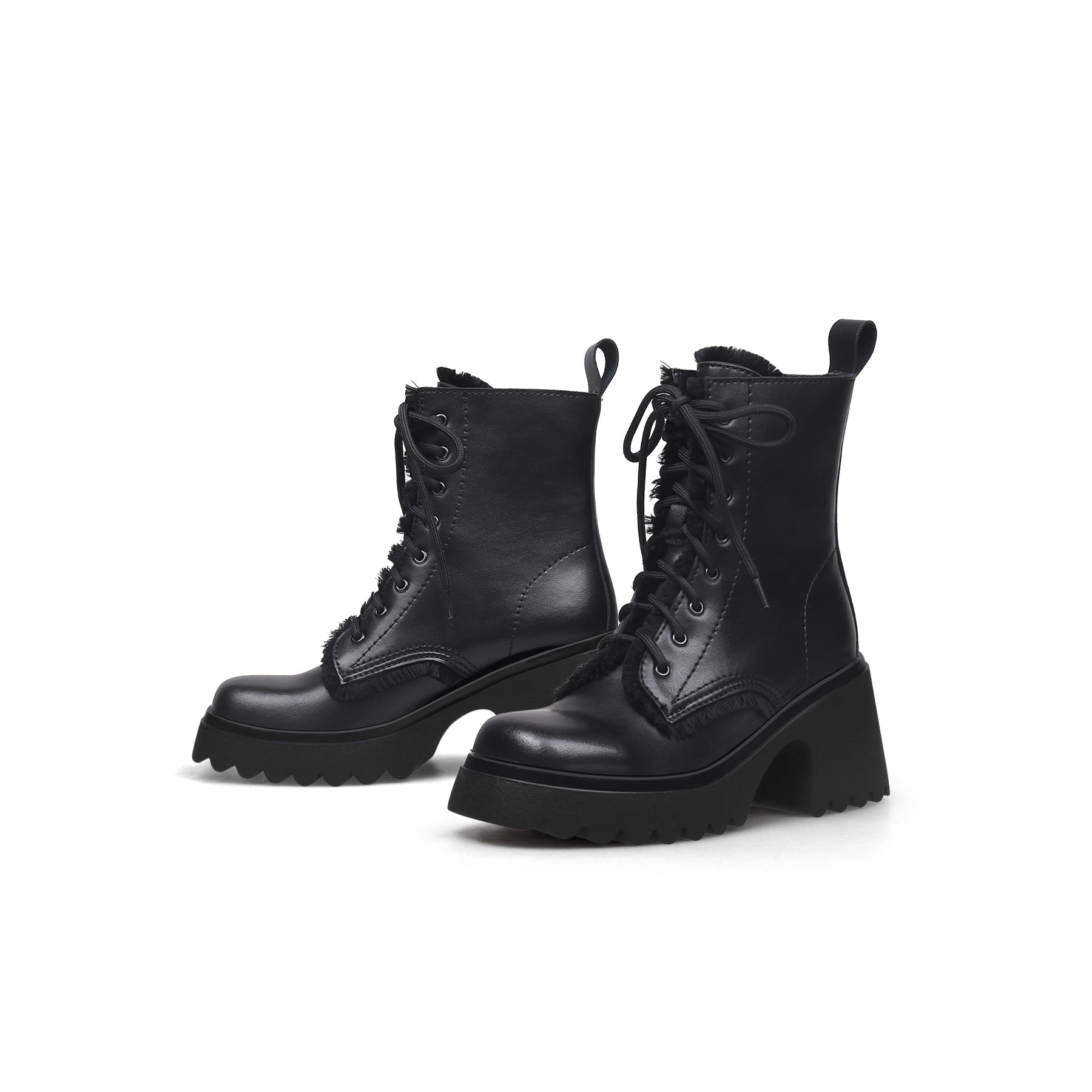 JADY ROSE | BLACK LEATHER MANE TRIM COMBAT BOOT