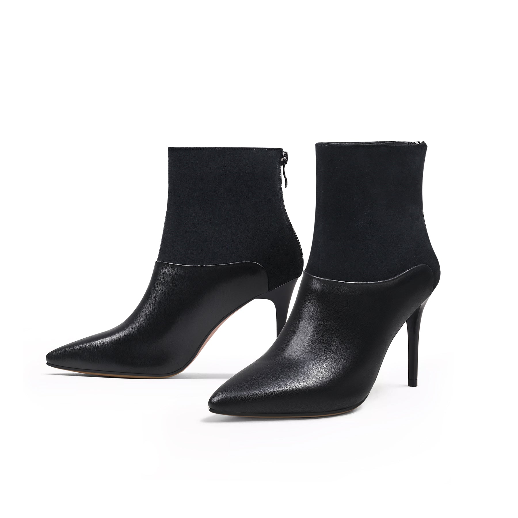 JADY ROSE | SUEDE SHAFT LEATHER STILETTO BOOTIE - BLACK