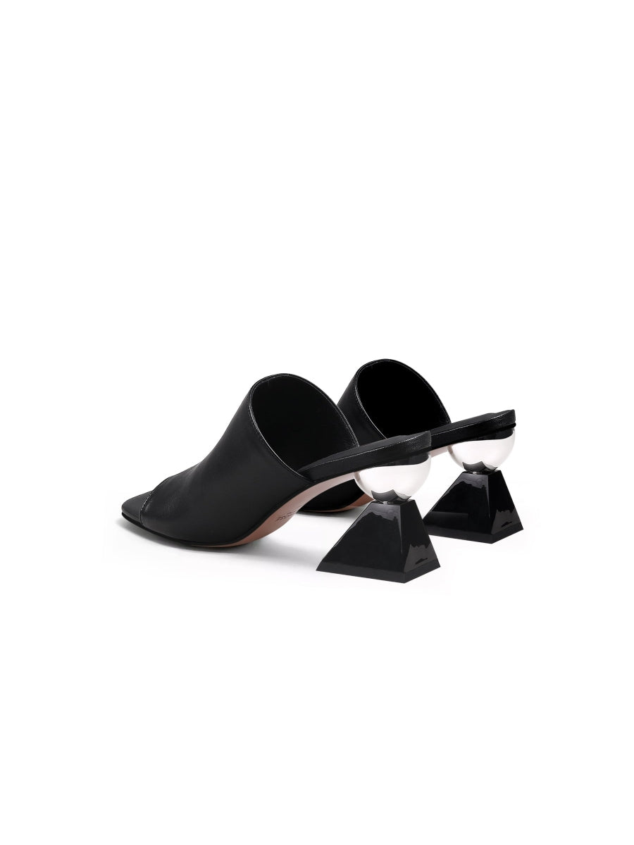 JadyRose | Triangular-Heel Leather Mule - Black