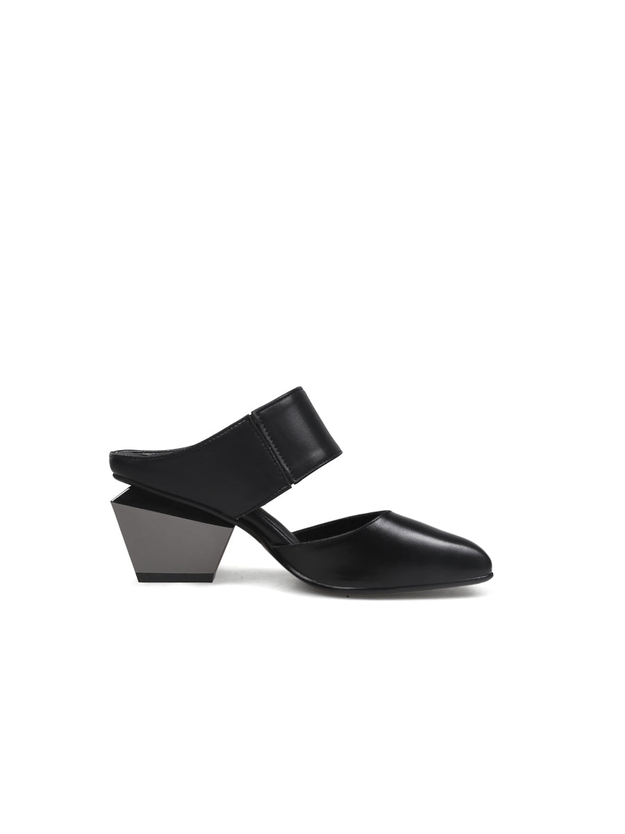 JadyRose | TINA Geometric Heel Black Leather Sandal