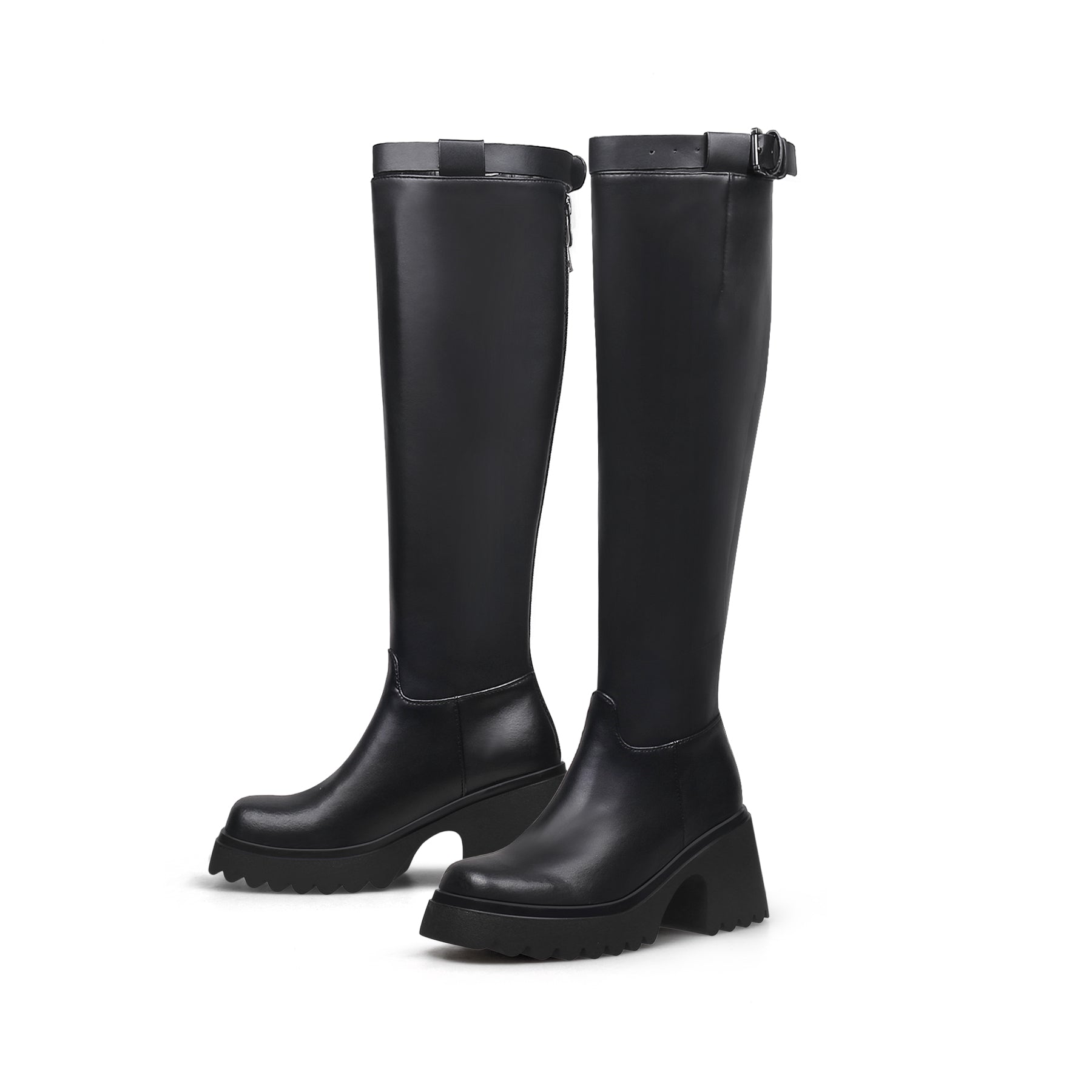 JADY ROSE | LUG SOLE KNEE HIGH LEATHER BOOT - BLACK