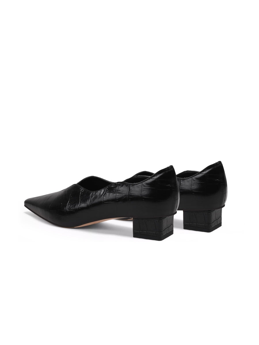 JadyRose | Croc-Embossed Leather Point Toe Pumps - Black