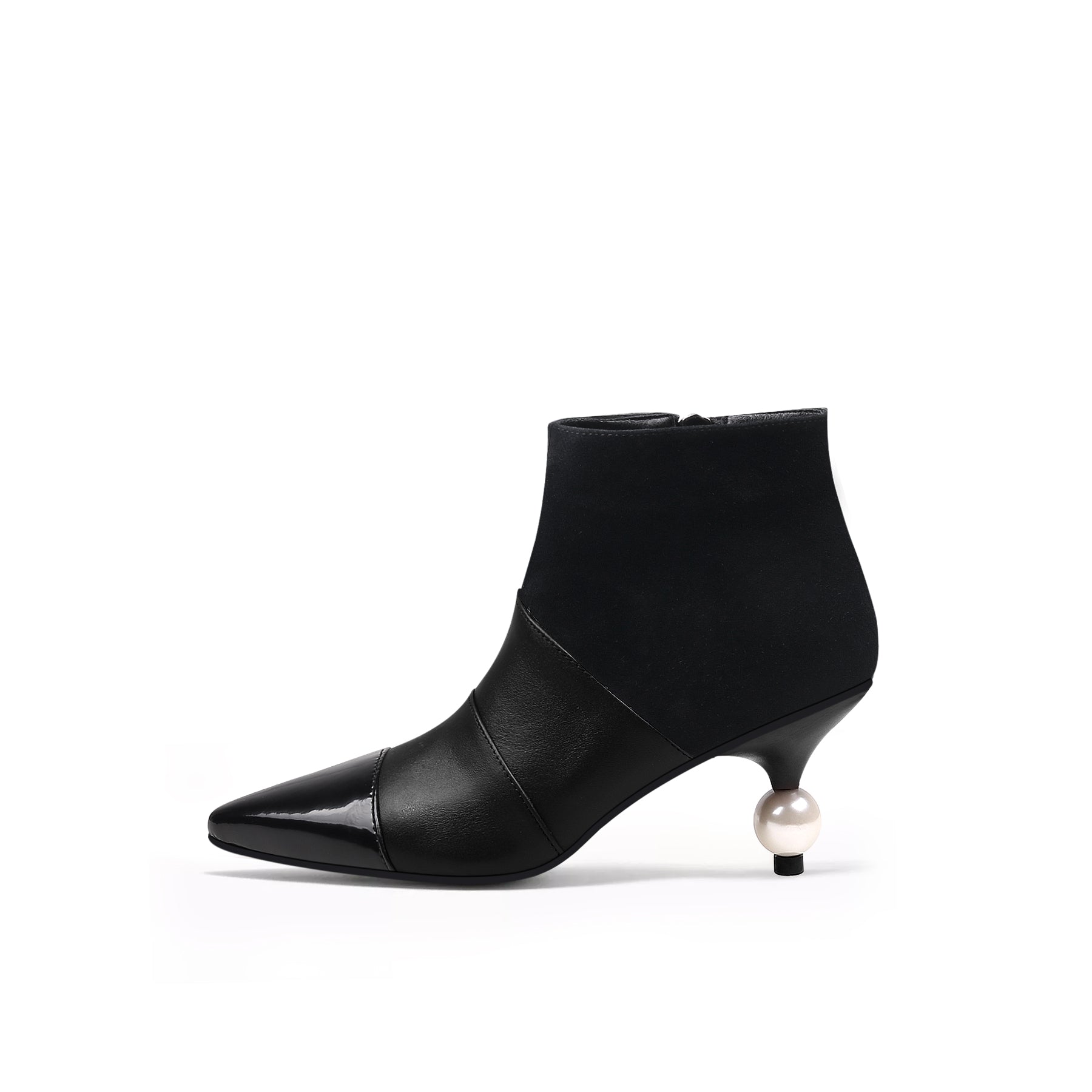 JADY ROSE | PEARL KITTEN HEEL LEATHER BOOTIE - BLACK