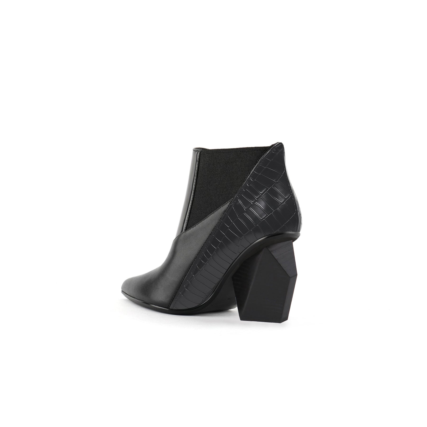 JADY ROSE | GEOMETRY BLOCK HEEL LEATHER BOOTIE BLACK