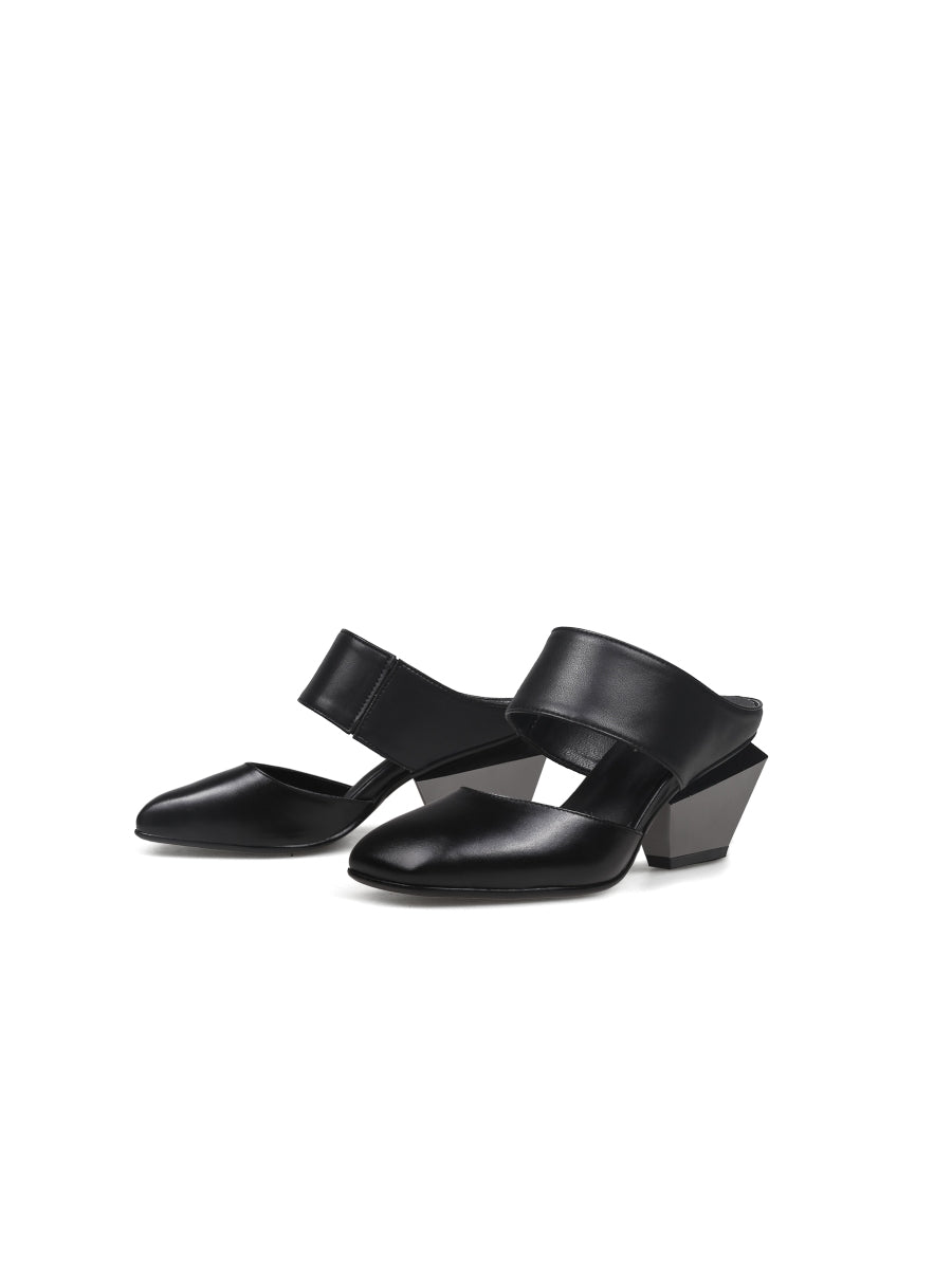 JadyRose | TINA Geometric Heel Black Leather Sandal