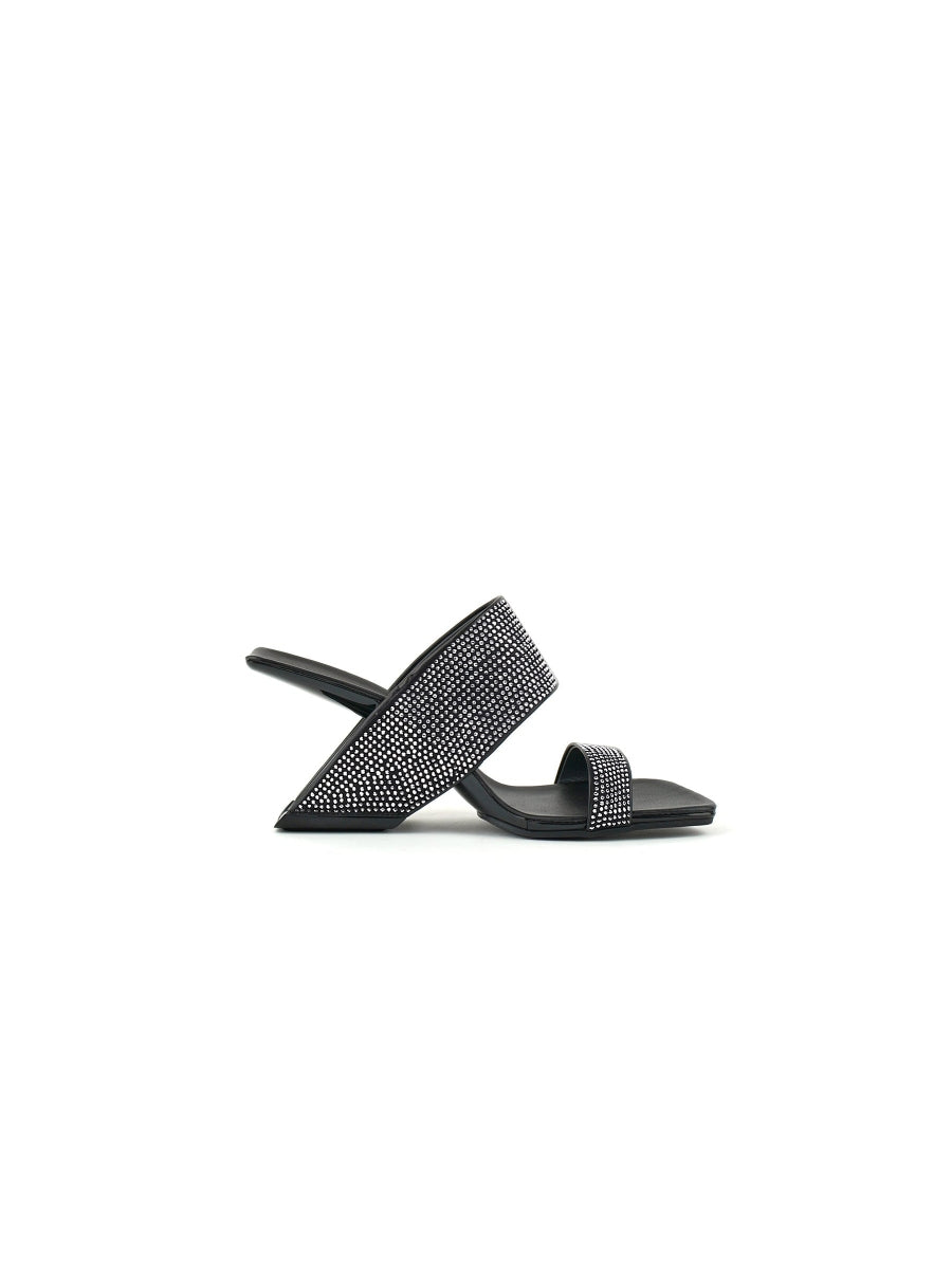 JADYROSE | ADALINA RHINESTONE BLACK LEATHER SLIDE