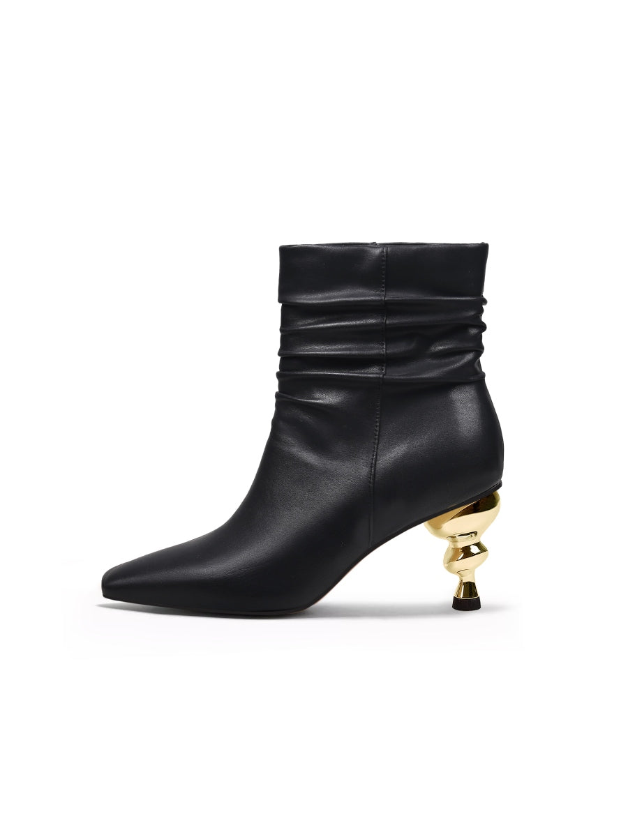 JadyRose | Slouchy Gold Kettle Heeled Black Ankle Boot