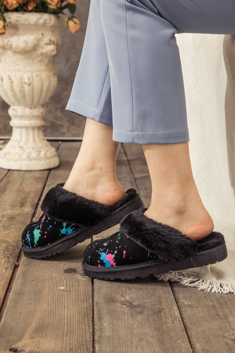 SMAIBULUN Ugg | FAUX FUR LINED SUEDE UPPER SLIPPER - BLACK