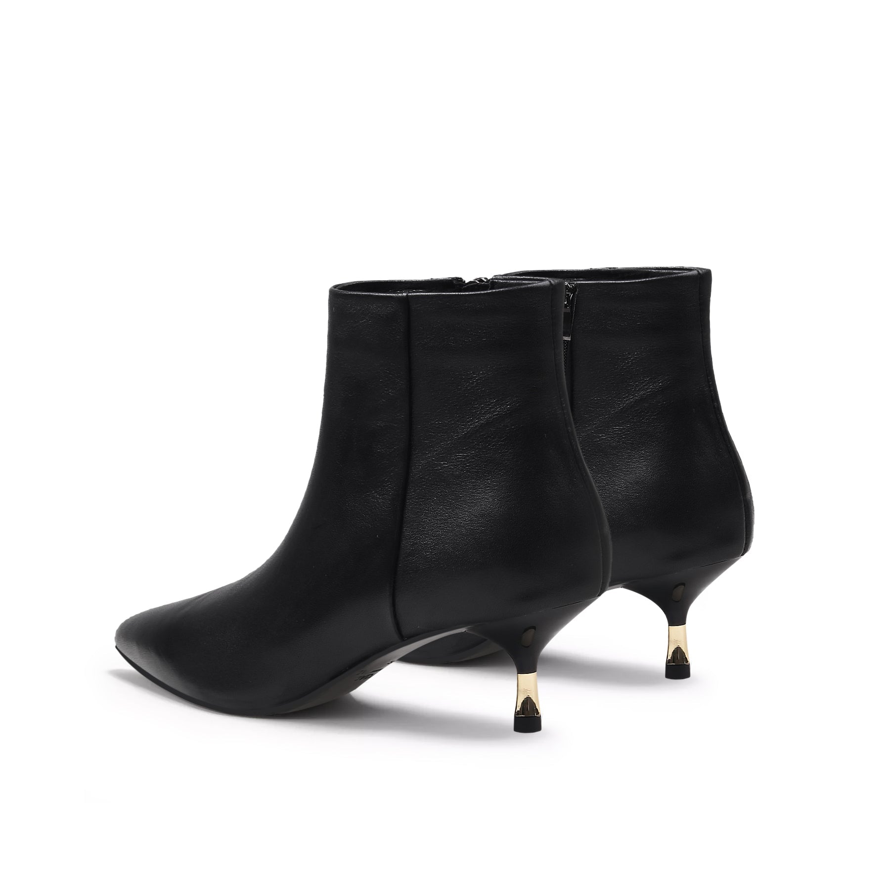 JADY ROSE | GOLDEN KITTEN HEEL LEATHER BOOTIE - BLACK