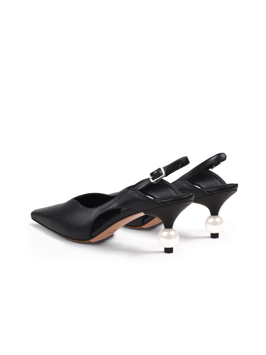 JadyRose | Pearl Kitten Heel Leather Slingback Black