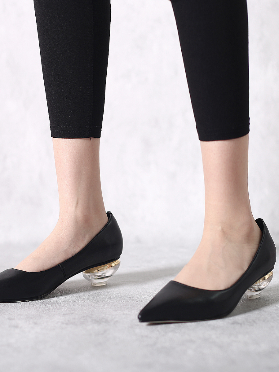 JadyRose | Genuine Leather Black & Crystal Bowl-Heel Pump