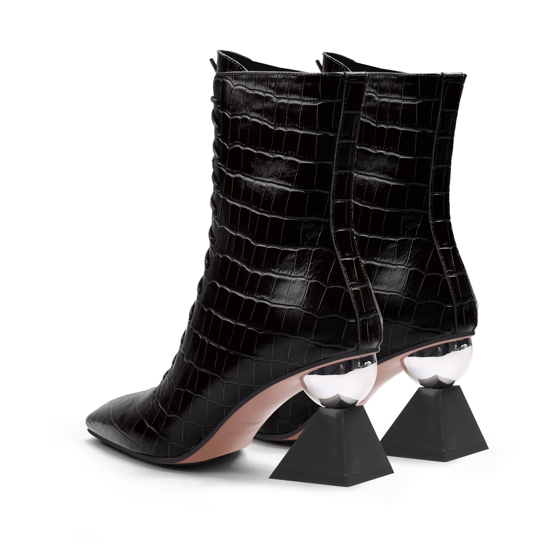 JADY ROSE | CRYSTAL HEEL CROC EMBOSSED LEATHER BOOTIE - BLACK