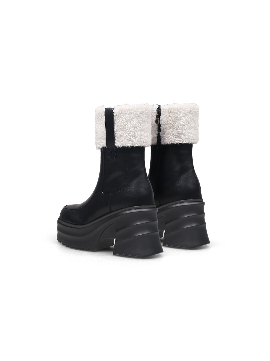 JadyRose | Chunky Heel Faux Fur Lined Black Chelsea Boot