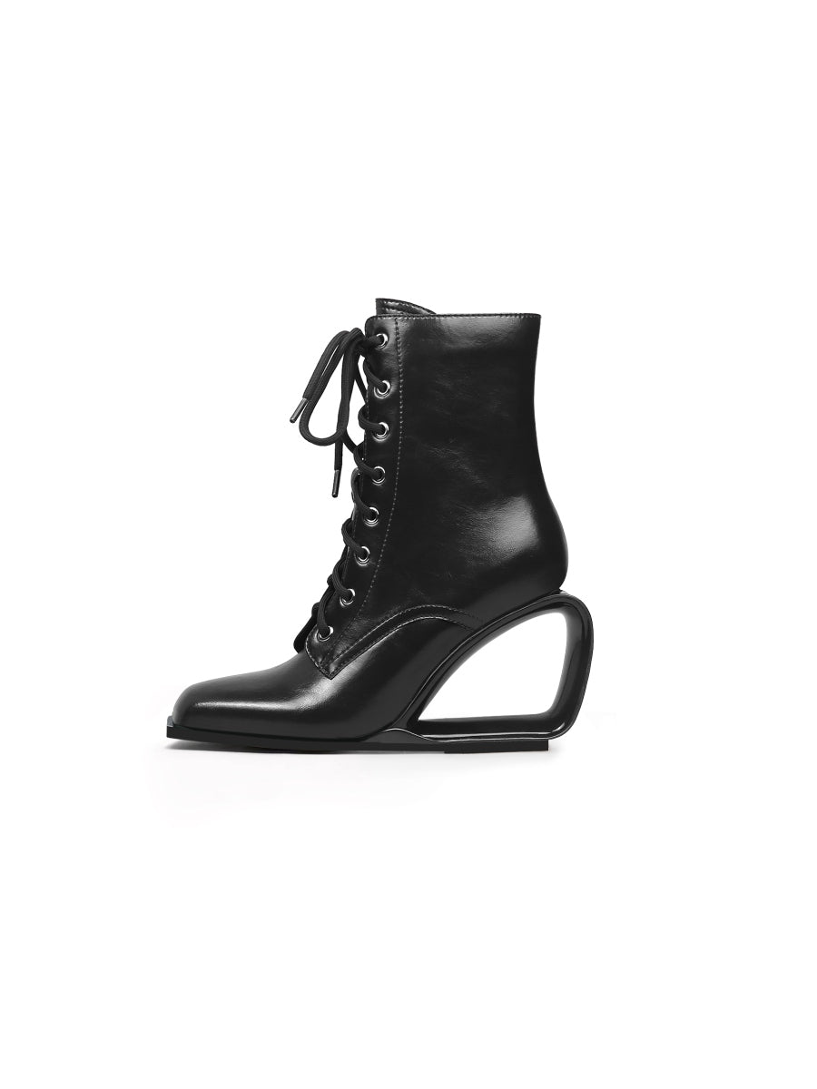 JadyRose | Elevator Wedge-Heel Shoelace Back Leather Boot