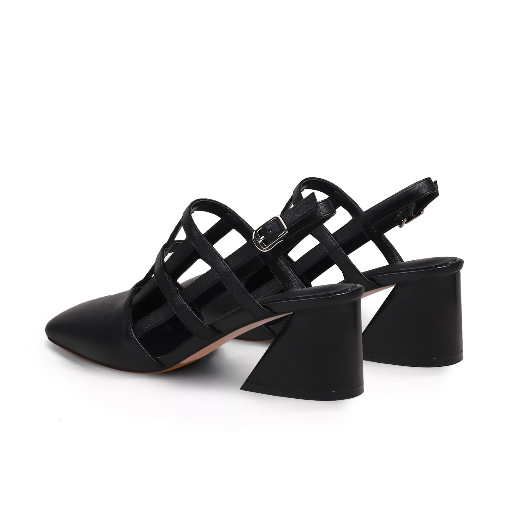 JADY ROSE | CAGED-STRAP LEATHER SLINGBACK - BLACK