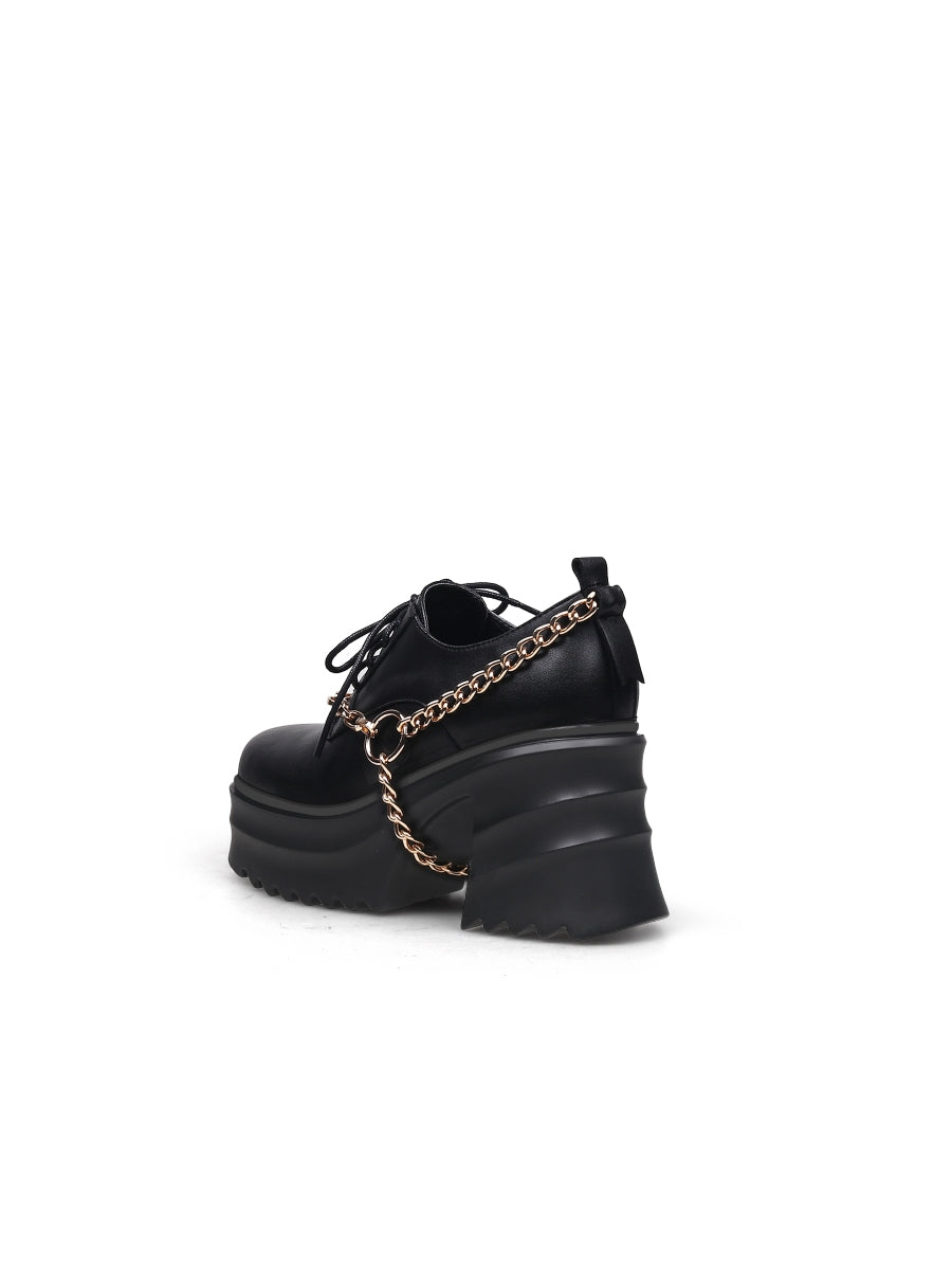 JadyRose | Black Leather Chain Over Chunky Heel Oxford