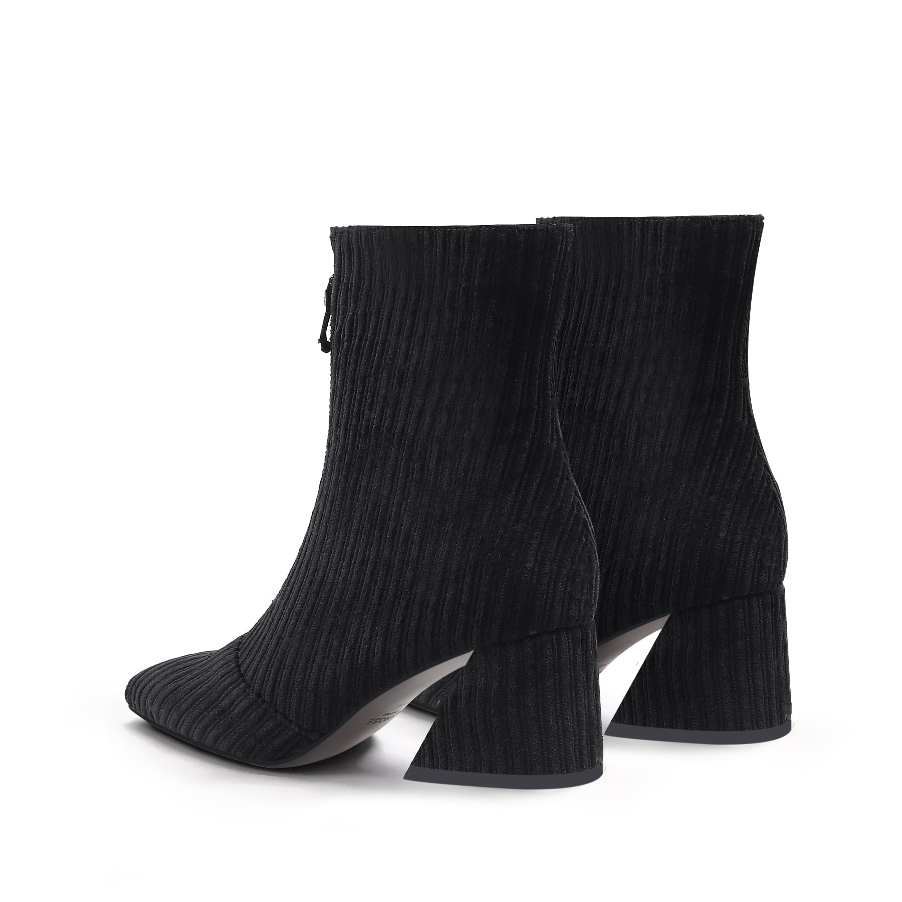 JADY ROSE | CORDUROY BLOCK HEEL ANKLE BOOT - BLACK