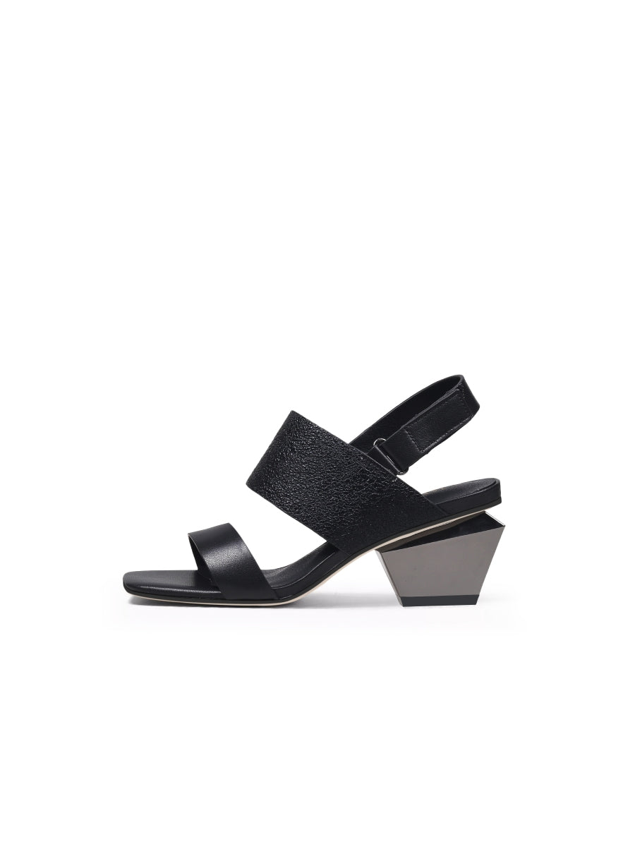 JadyRose | CASEY Geometry Heels Leather Black Slingback Sandals