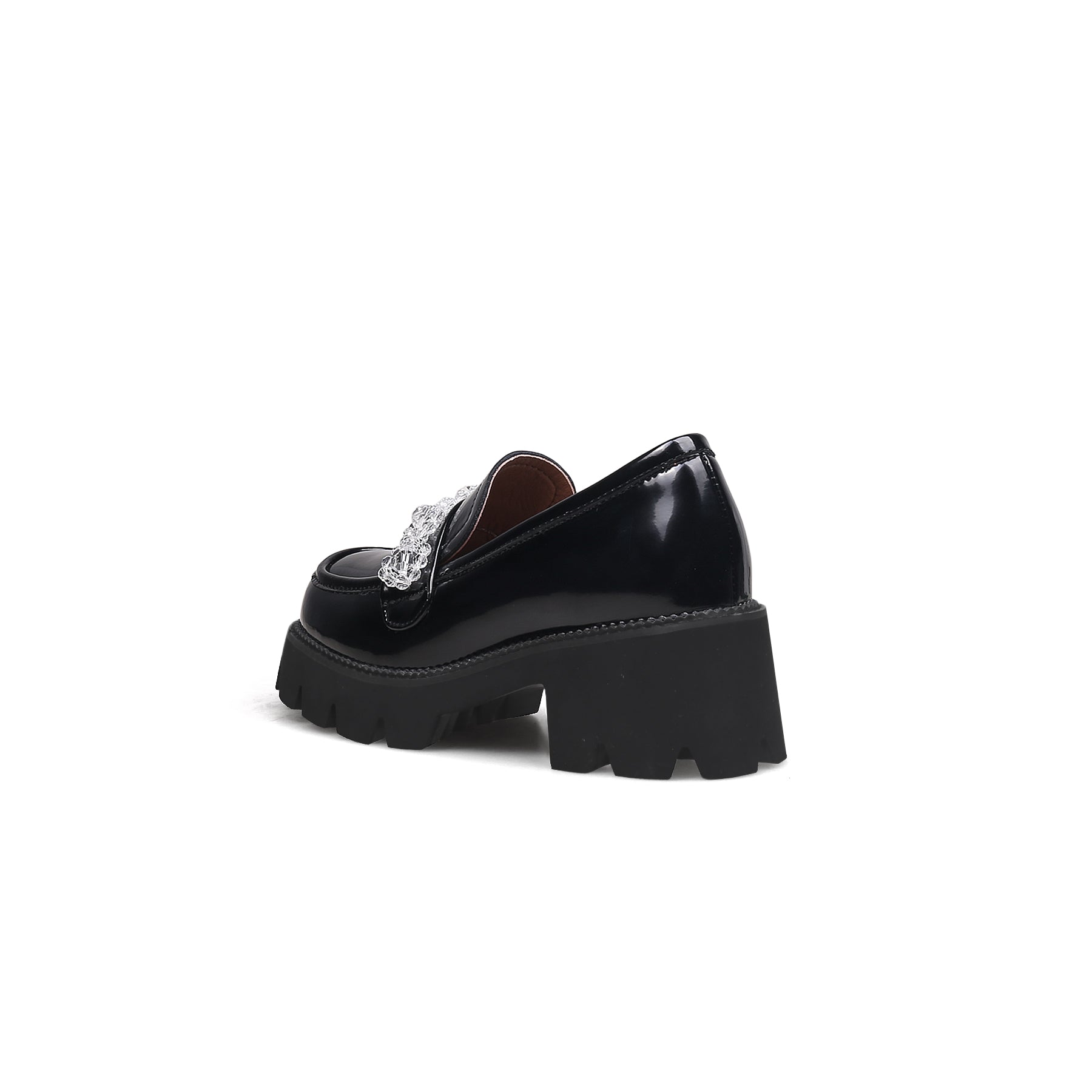 JADYROSE | CRYSTAL DECO GLOSSY LEATHER LOAFER BLACK