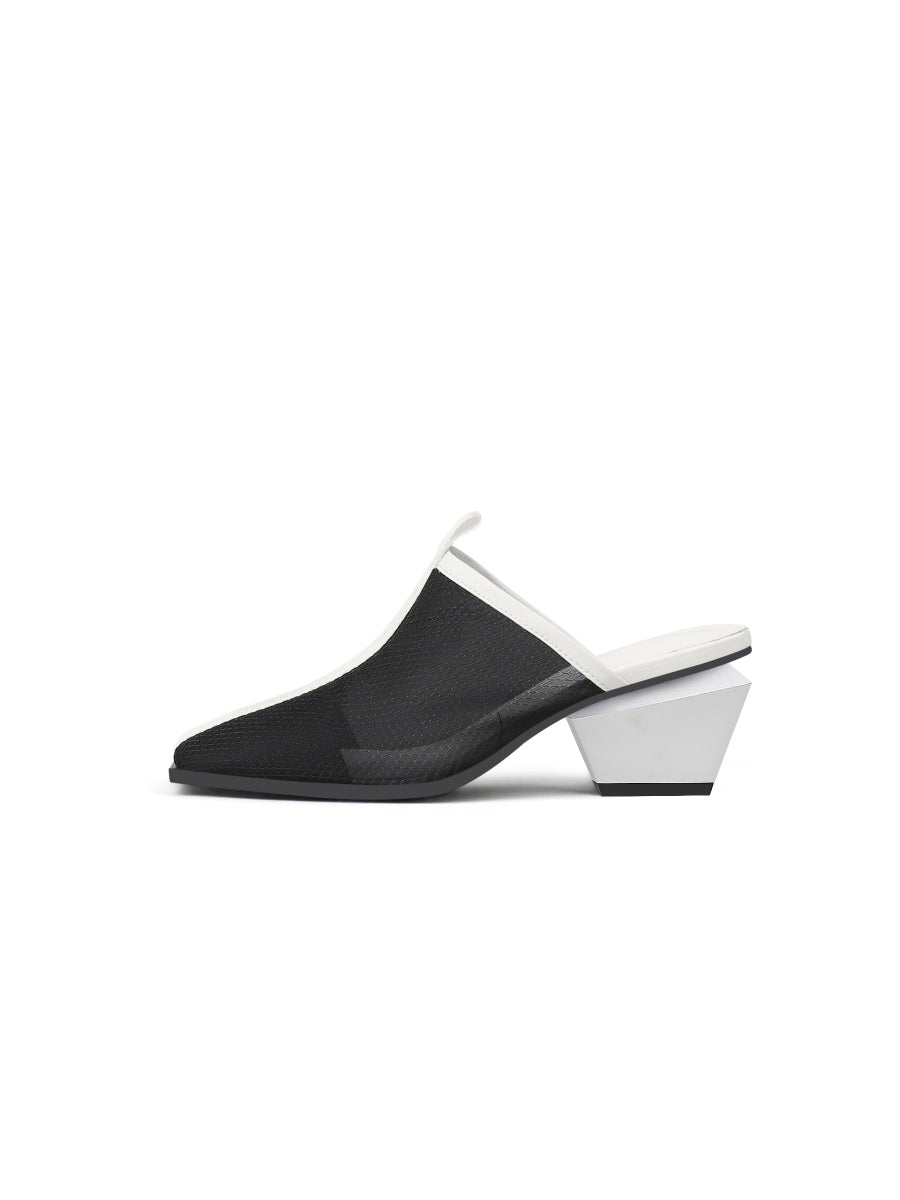 JadyRose | Geometry Block Point Toe Mid Heel Mules - Black