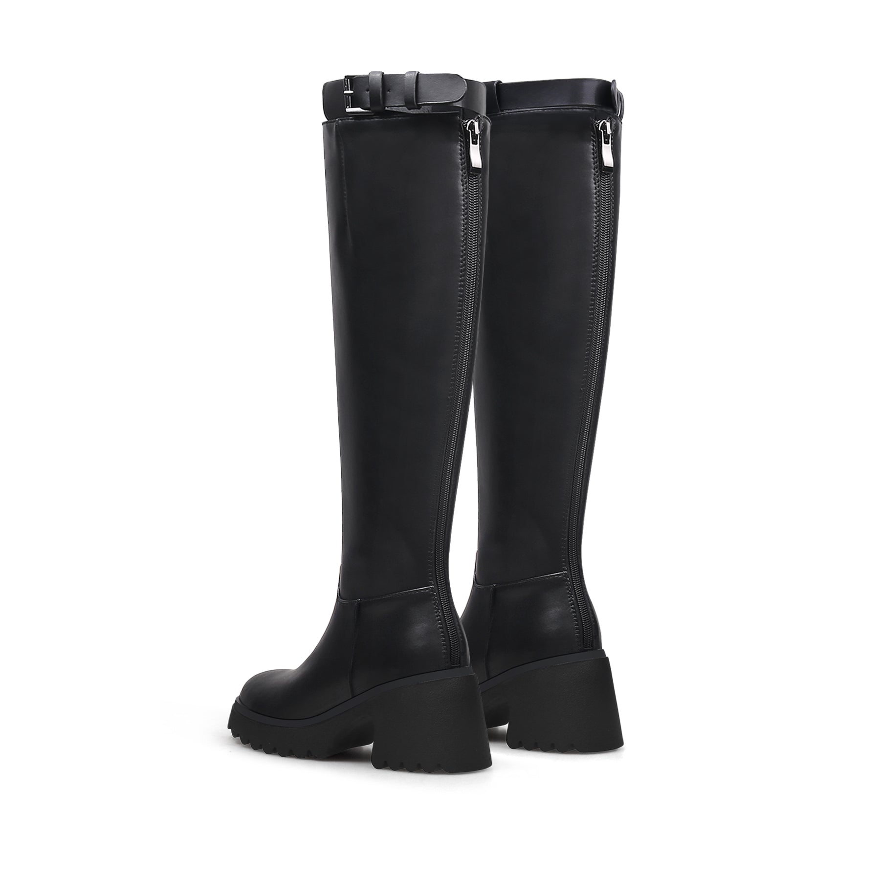 JADY ROSE | LUG SOLE KNEE HIGH LEATHER BOOT - BLACK