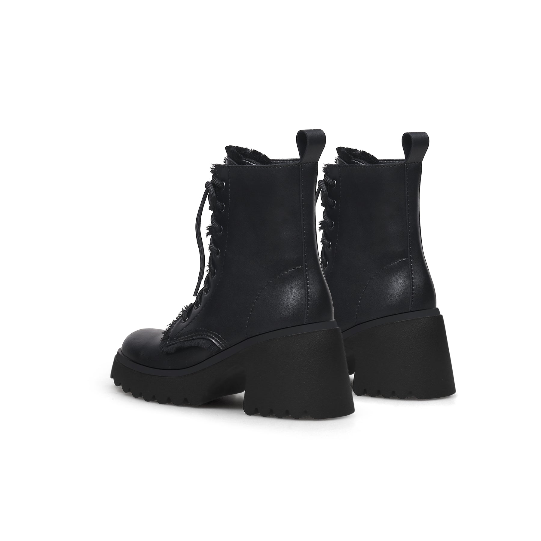 JADY ROSE | BLACK LEATHER MANE TRIM COMBAT BOOT