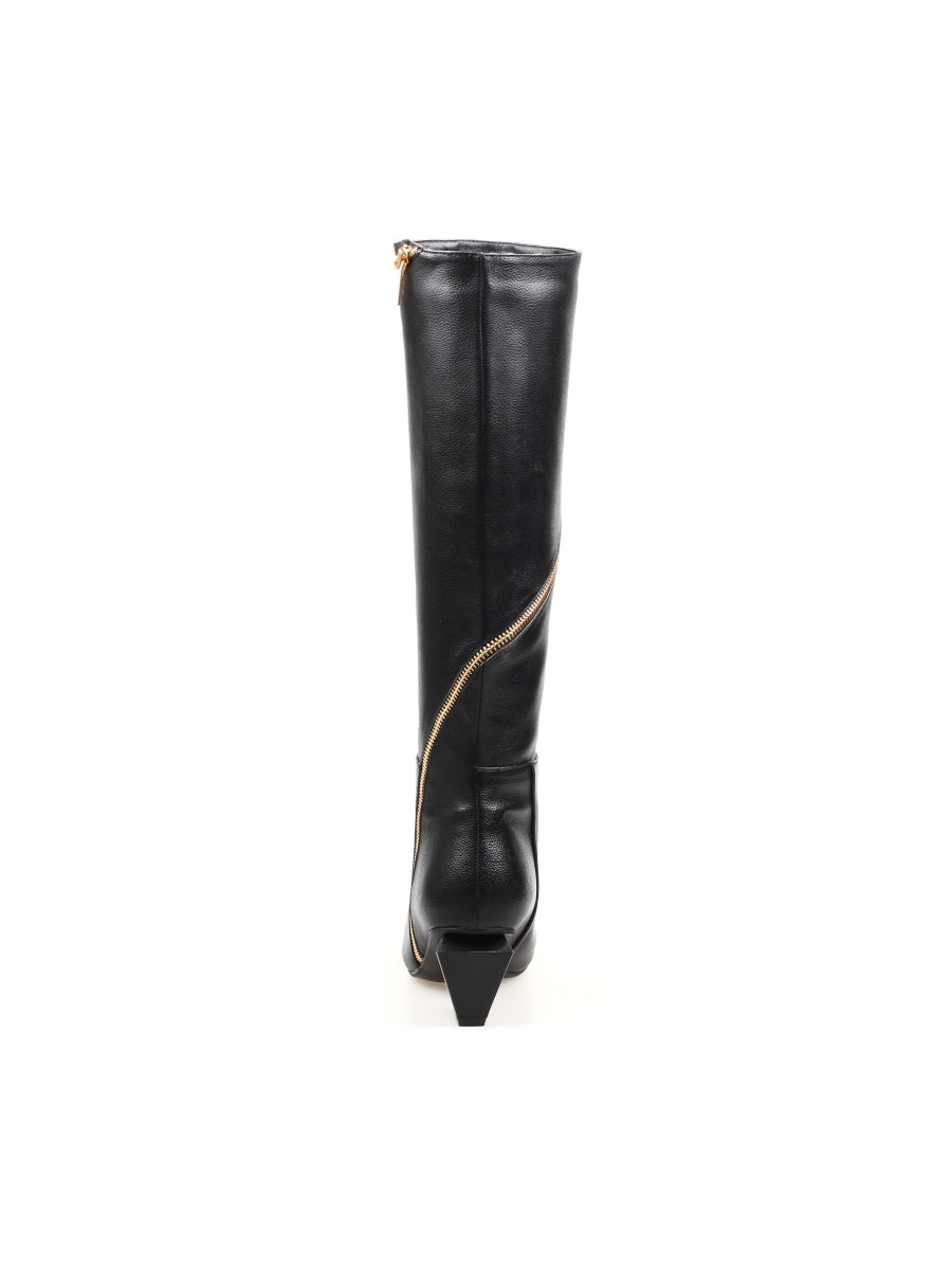 JadyRose | Black Round Side-Zip Knee-Hight Boot