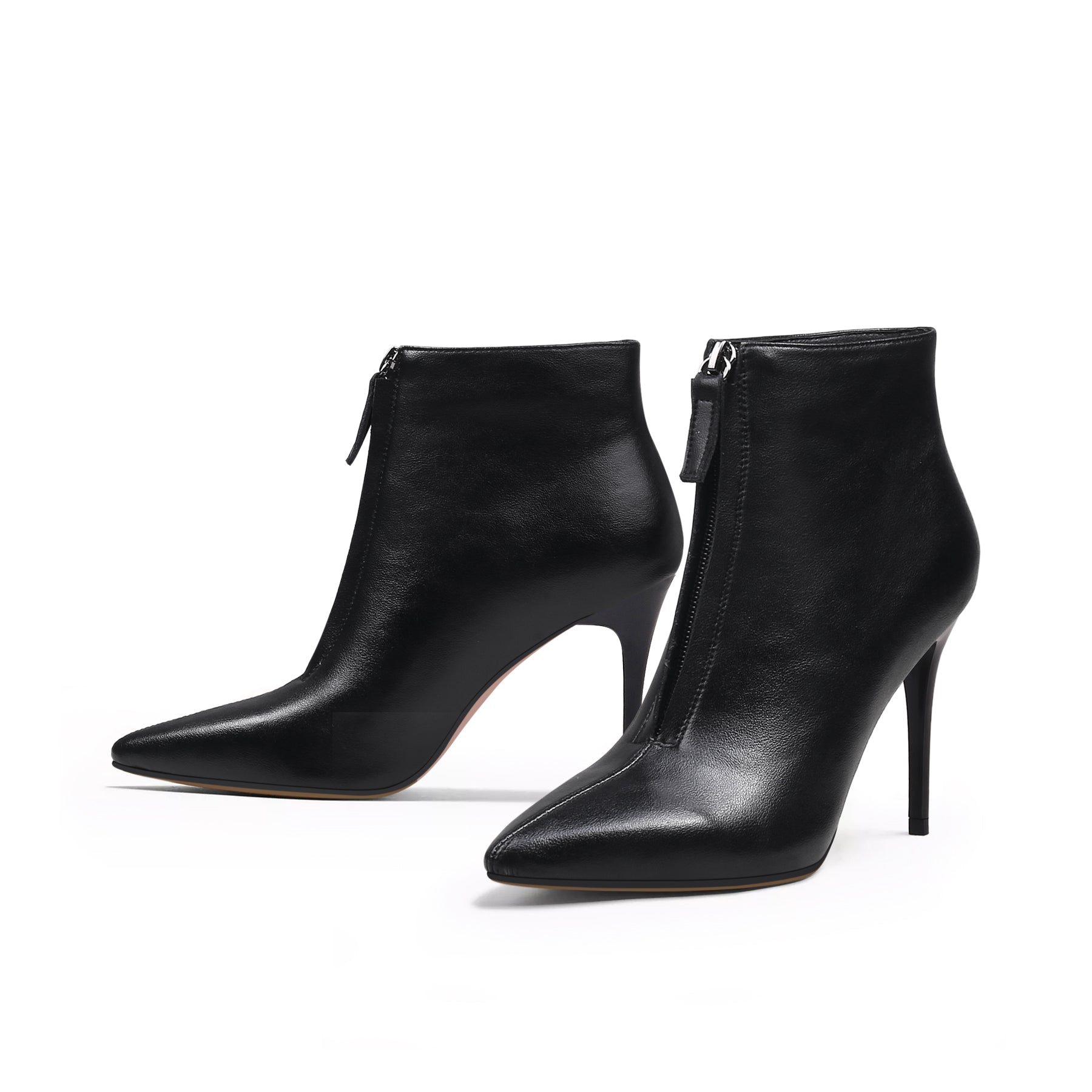 JADY ROSE | FRONT ZIPPER LEATHER STILETTO BOOTIE - BLACK