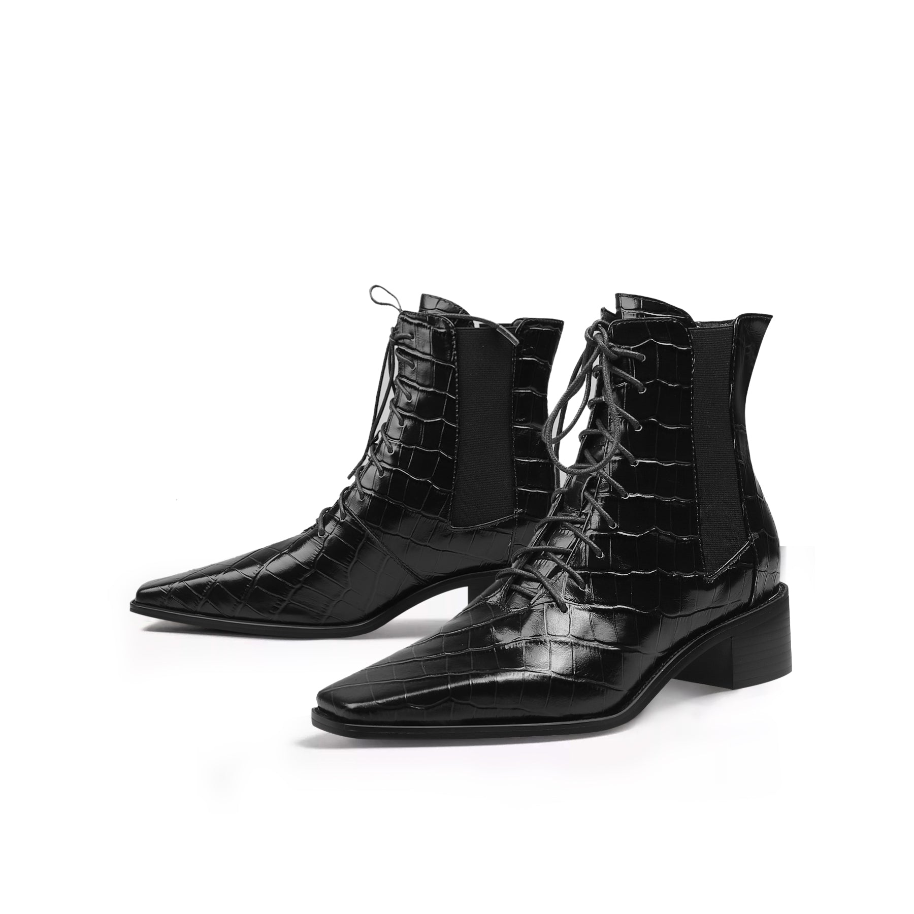 JADY ROSE | CROC-EMBOSSED LEATHER BOOT - BLACK