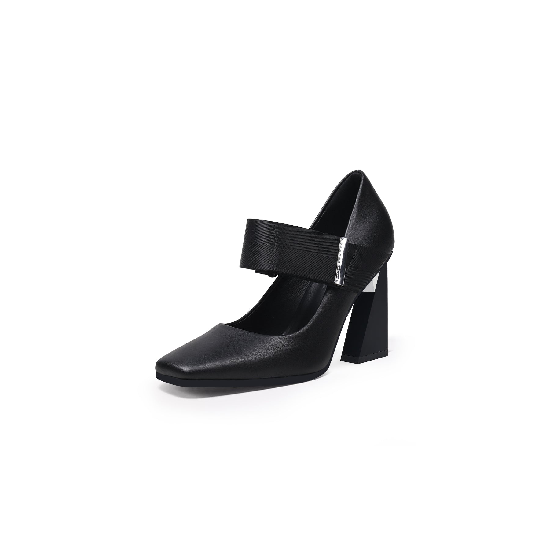 JADYROSE | GEOMETRIC HEEL LEATHER MARY JANE BLACK