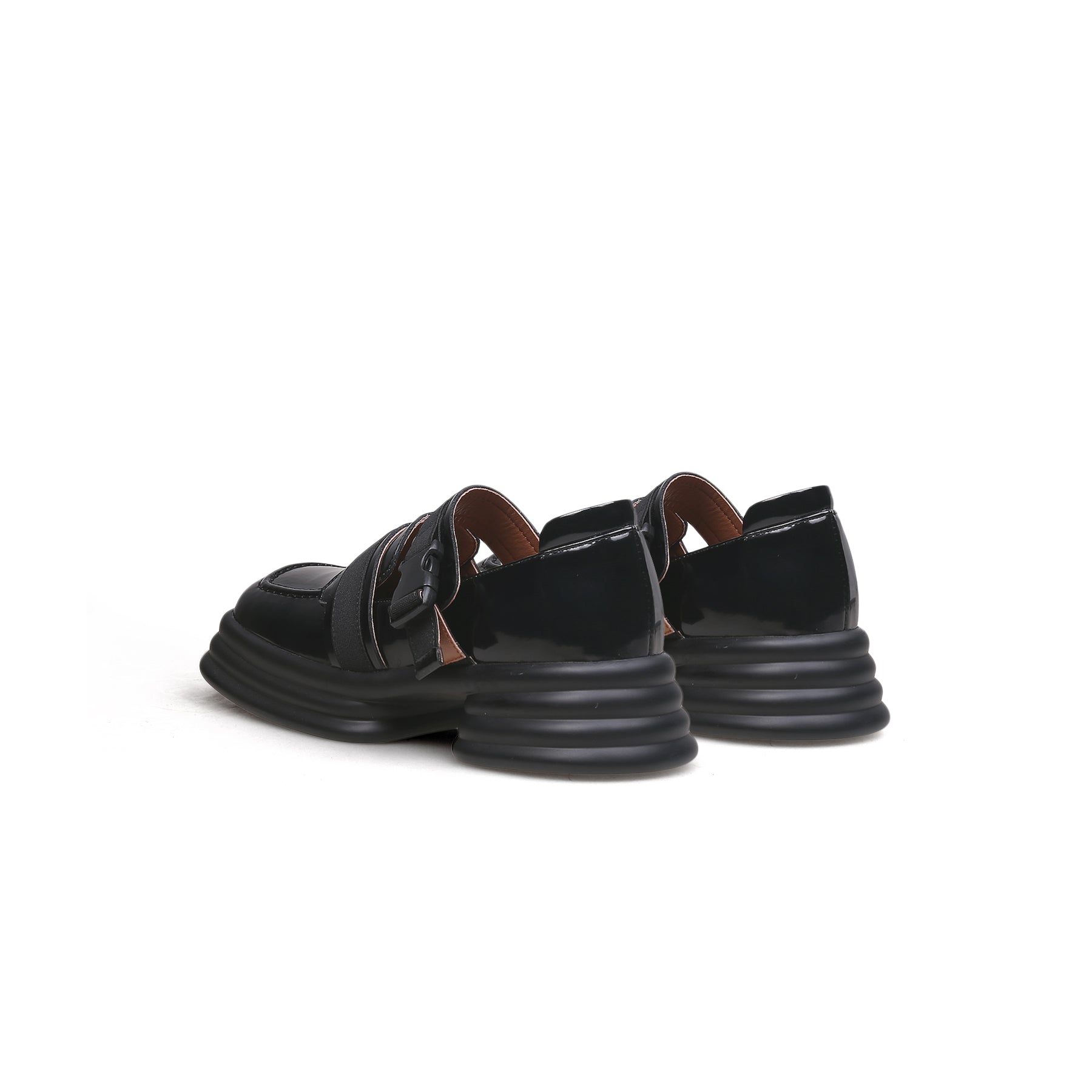 JADYROSE | PATENT LEATHER CUT-OUT STRAP LOAFER BLACK