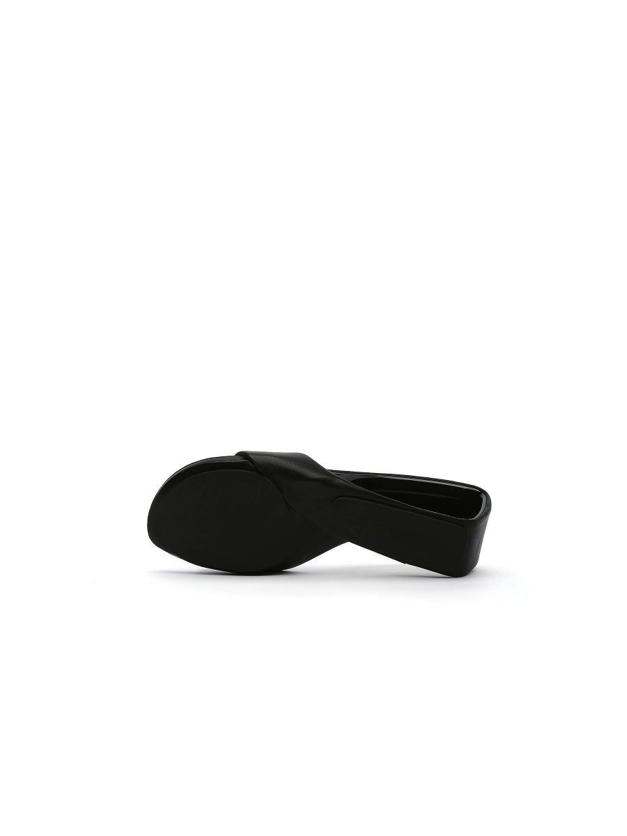 JadyRose | Open Twisted-Heel Leather Slide Sandal - Black