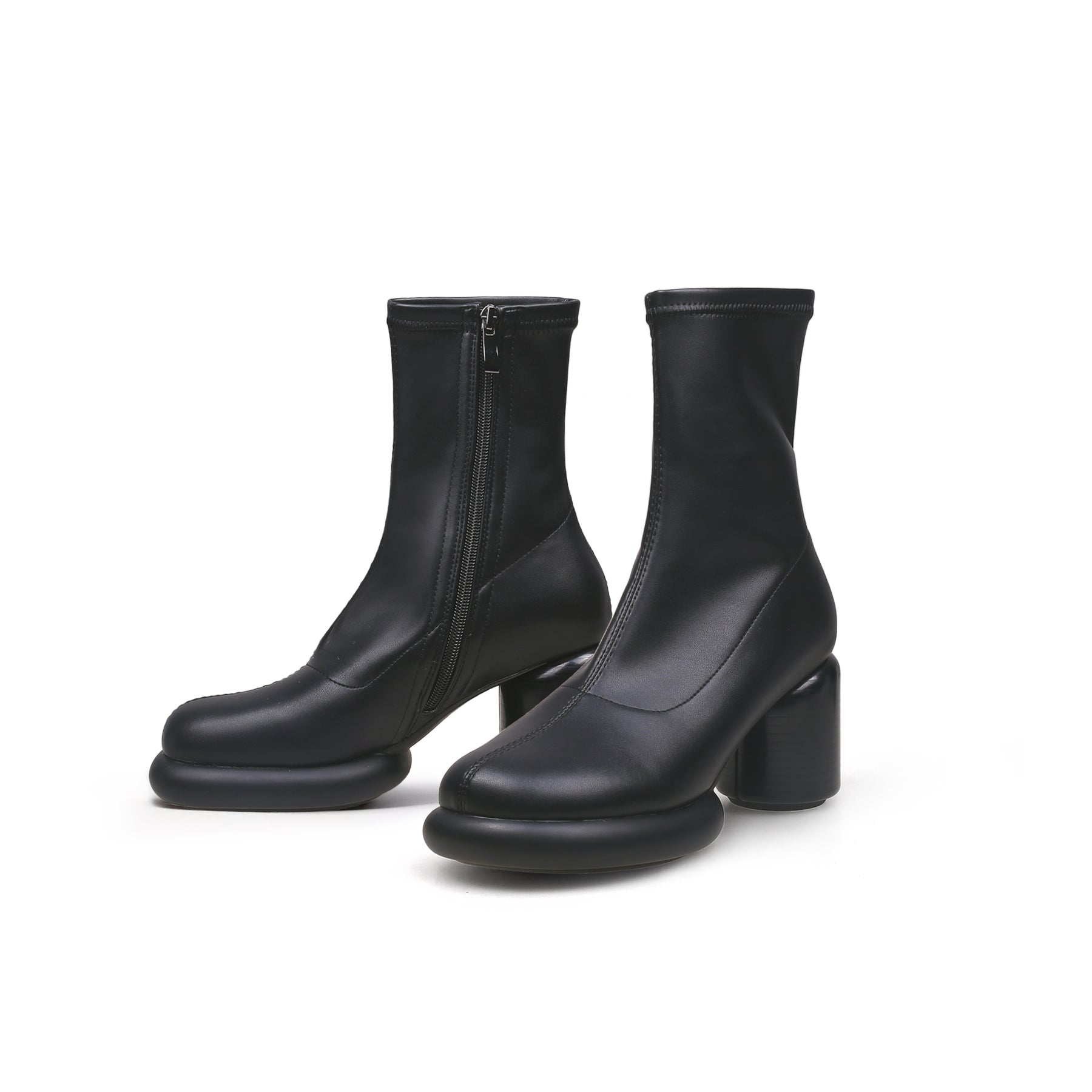 JADY ROSE | BLACK LEATHER BLOCK HEEL SOCK BOOT