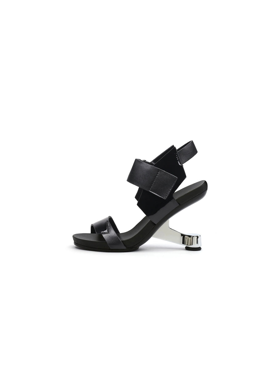 JADYROSE | TASH BLACK LEATHER ELEVATOR HEEL SANDAL