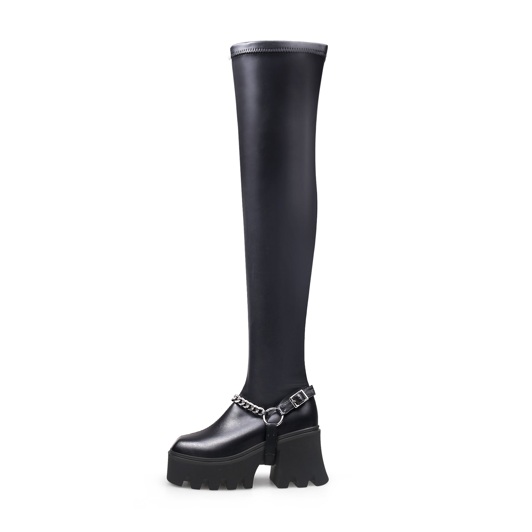 JADYROSE | BLACK LEATHER CHAIN STRAP OVER KNEE  BOOT