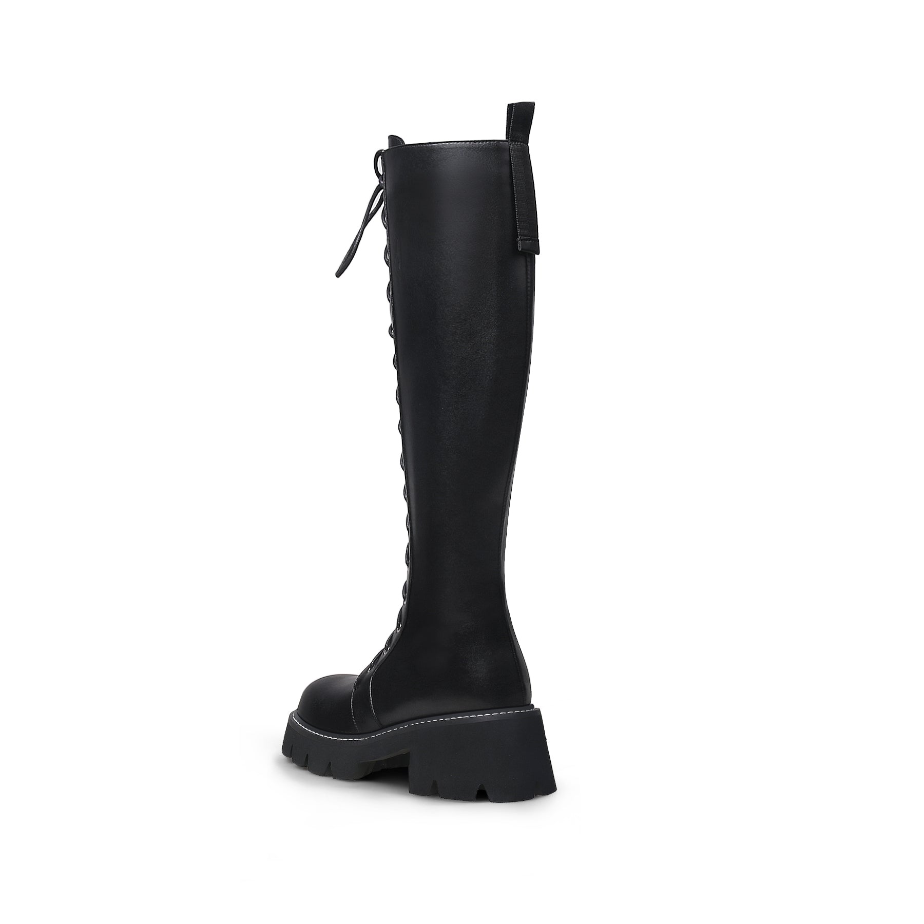 JADY ROSE | LUG SOLE LACE UP KNEE HIGH LEATHER BOOT - BLACK