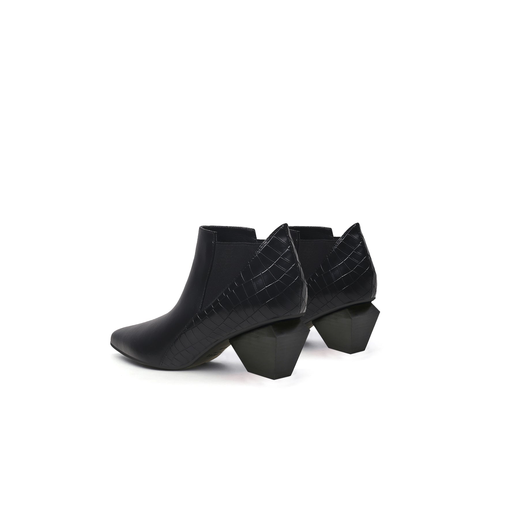 JADY ROSE | GEOMETRY-HEEL LEATHER ANKLE BOOT BLACK