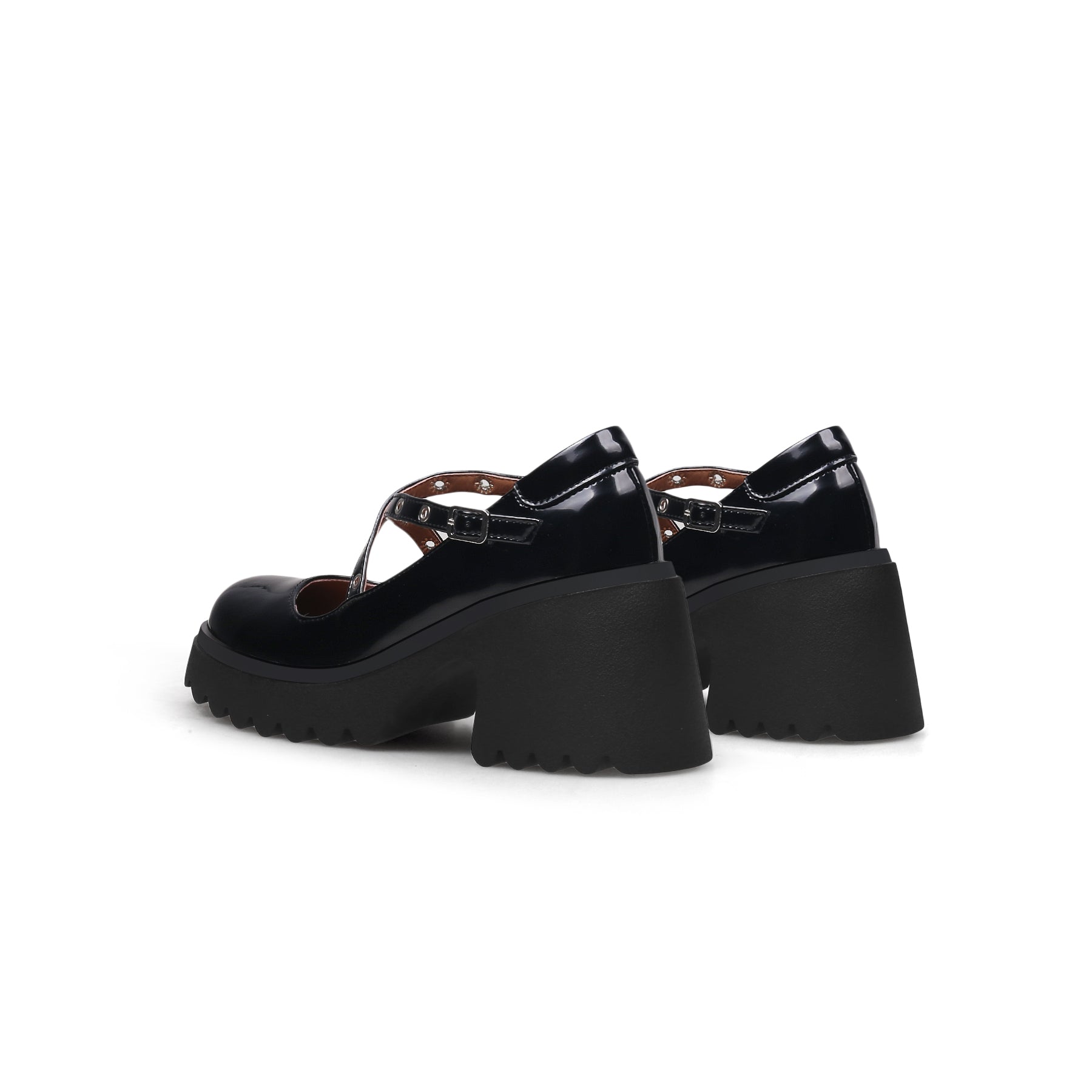 JADYROSE | CRISS CROSS RIVET STRAPS LEATHER MARY JANE BLACK