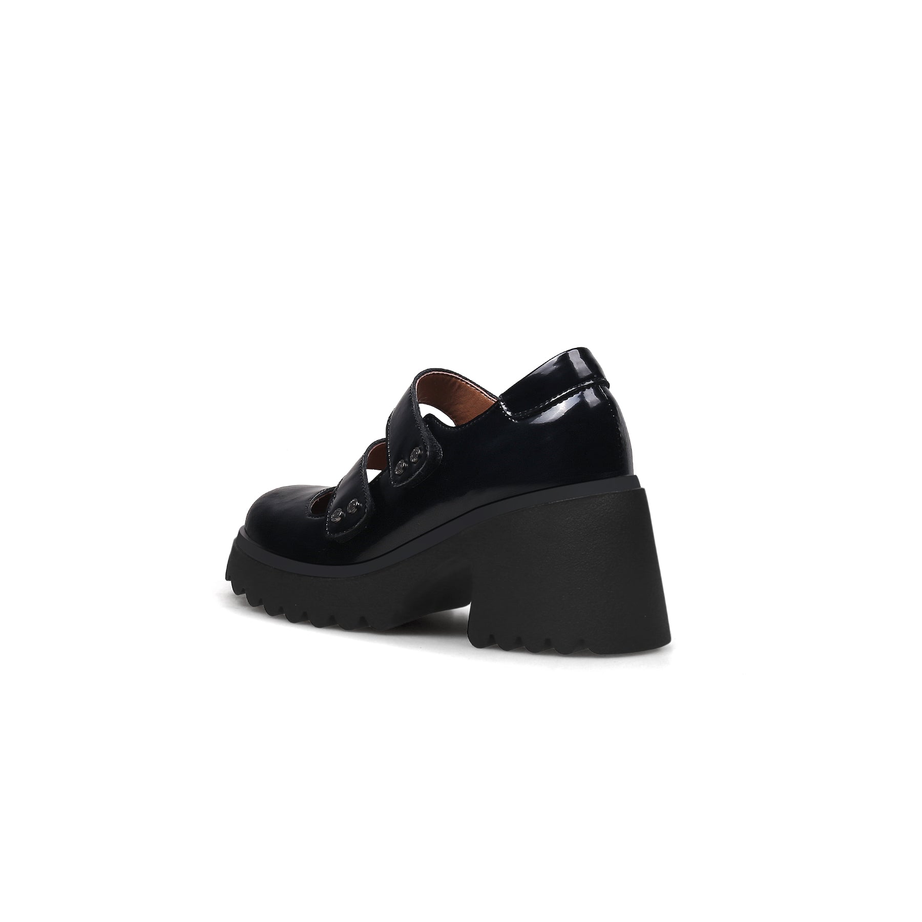 JADYROSE | DOUBLE STRAPS PLATFORM LEATHER LOAFER BLACK