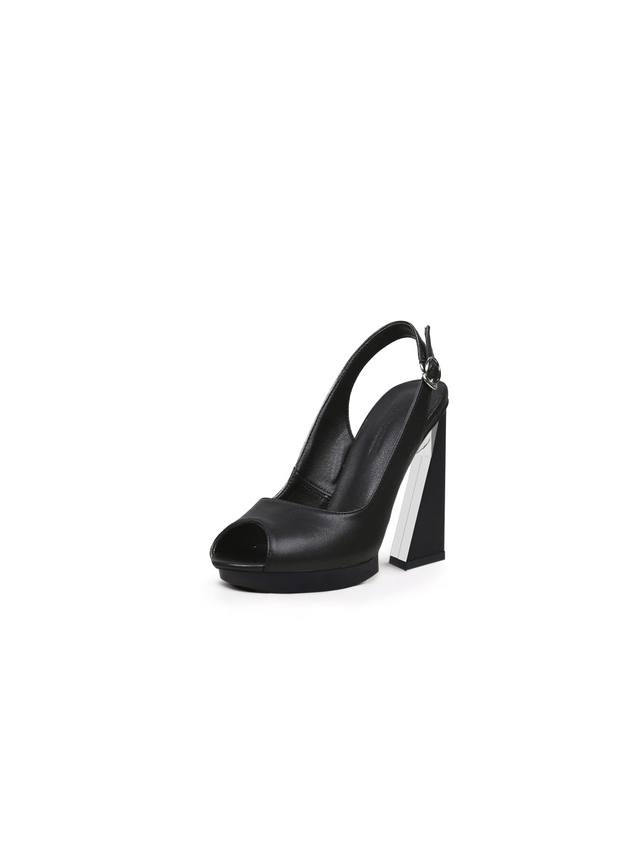 JadyRose | Peep-Toe Black Leather Classic Slingback