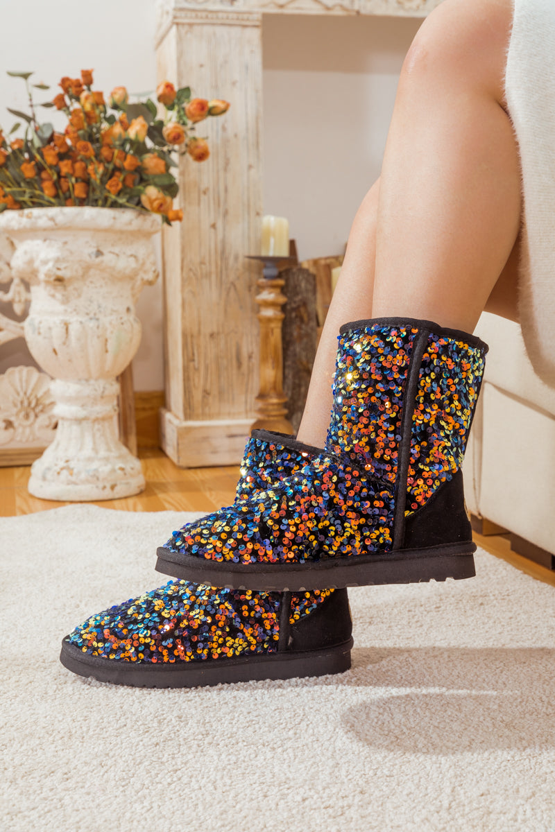 SMAIBULUN Ugg | SHIMMERING SEQUINS BLING BOOT - BLACK