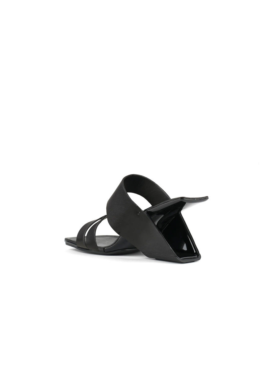 JadyRose | Black Cross Strap Leather Wedge Slides