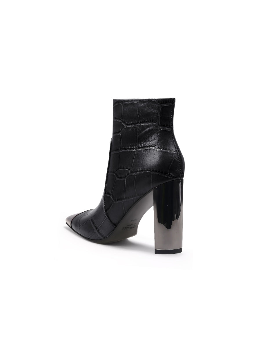 JadyRose | Black Amalee Croc-Embossed Leather Bootie