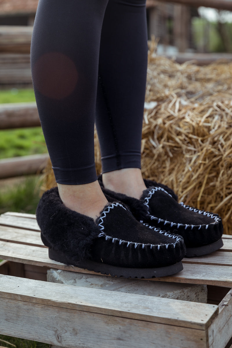 SMAIBULUN Ugg | WOOL LINED SUEDE TASMAN SLIPPER MOCCASIN - BLACK