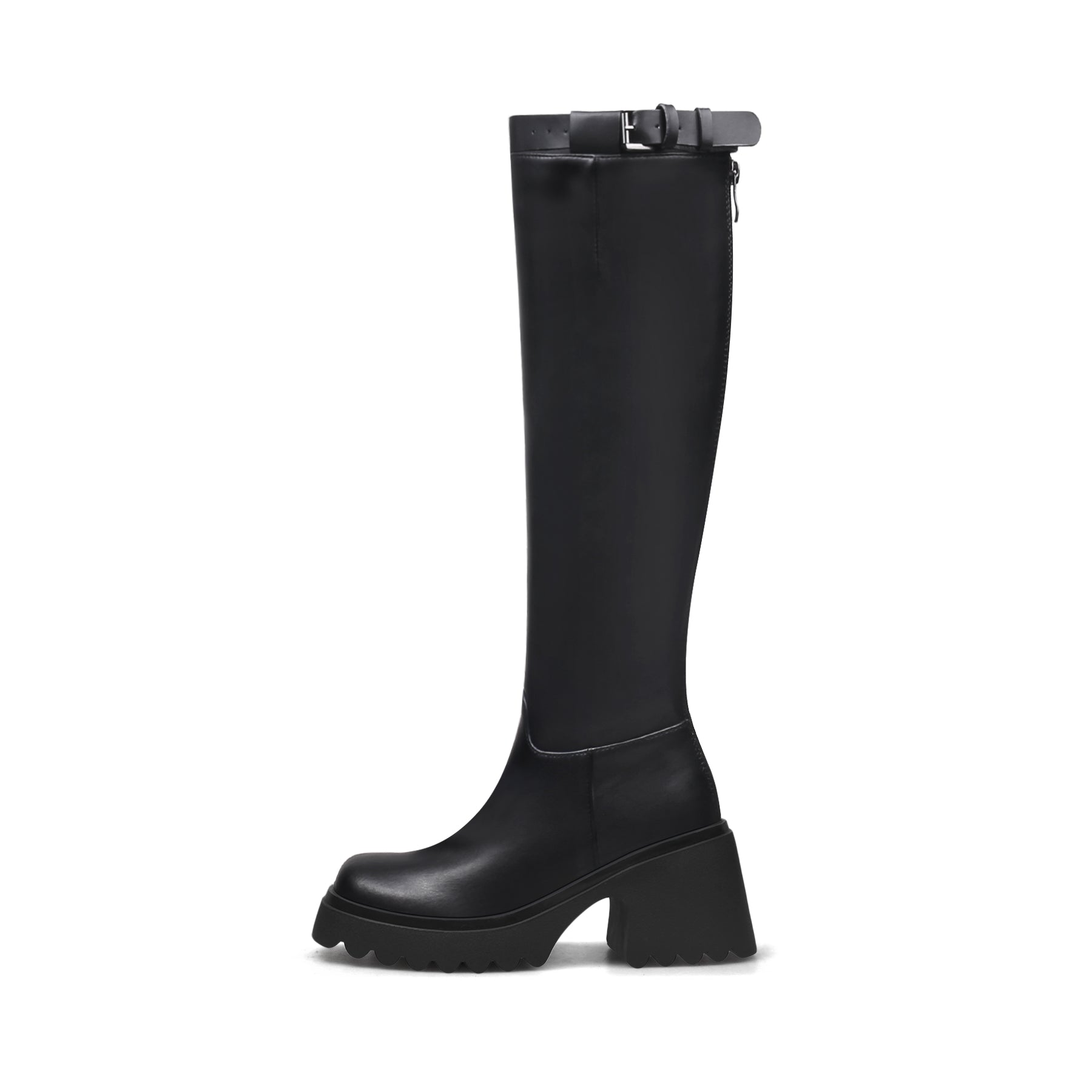 JADY ROSE | LUG SOLE KNEE HIGH LEATHER BOOT - BLACK