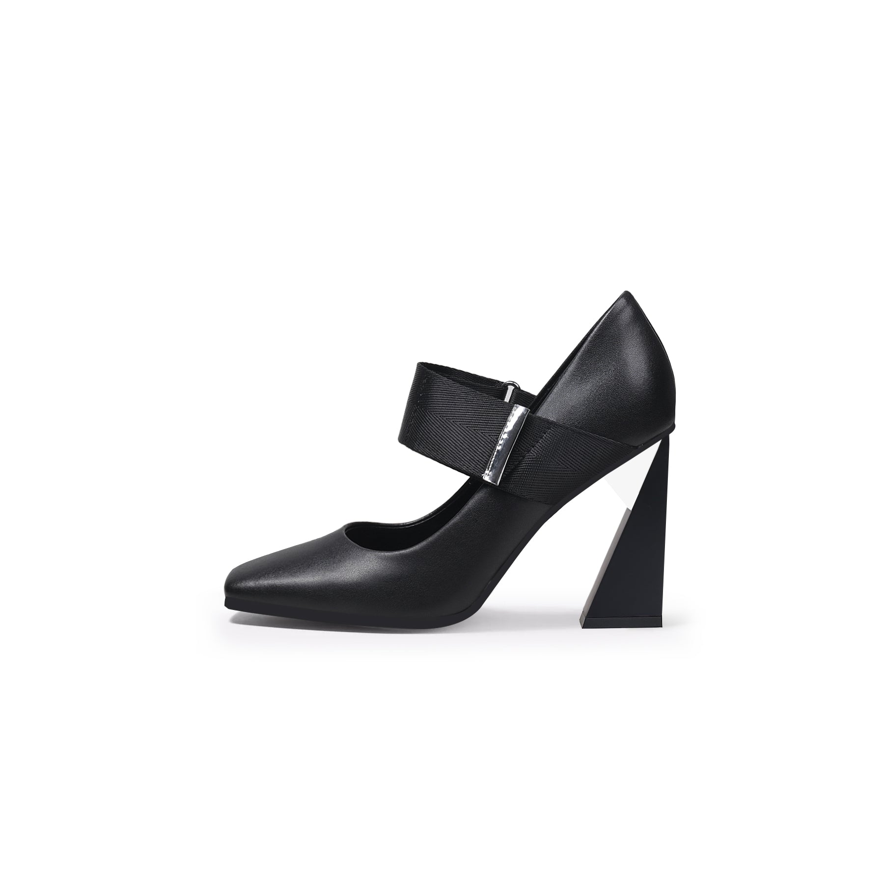 JADYROSE | GEOMETRIC HEEL LEATHER MARY JANE BLACK