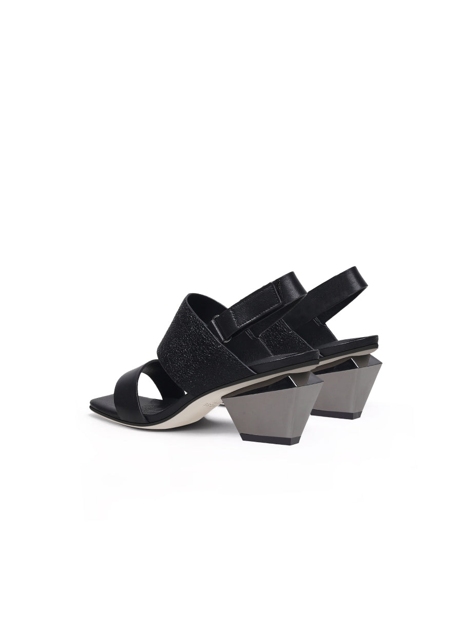 JadyRose | CASEY Geometry Heels Leather Black Slingback Sandals